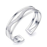 S999 Silver Charm Bracelet Waltz Water Wave Pattern Leisure Opening Bracelet