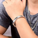 S999 Silver Concave Back Couple Bangle Retro Charm Jewelry