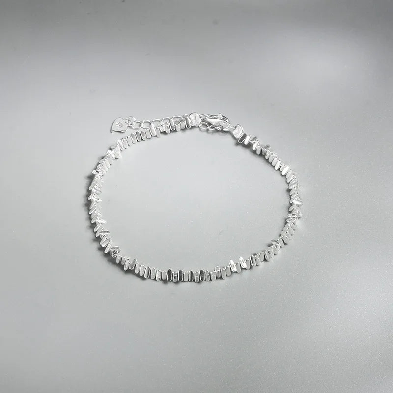 S999 Silver Crushed Stone Chain Bracelet Women