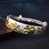 S999 Sterling Silver Frosted Bangle, Elegant Camellia Wedding Gift