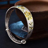 S999 Sterling Silver Frosted Bangle, Elegant Camellia Wedding Gift