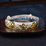 S999 Sterling Silver Frosted Bangle, Elegant Camellia Wedding Gift