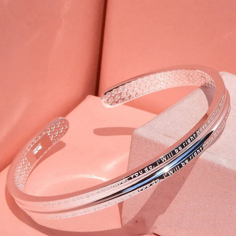 S999 Sterling Silver Ladies Bangle Open Concave Two British Jewelry