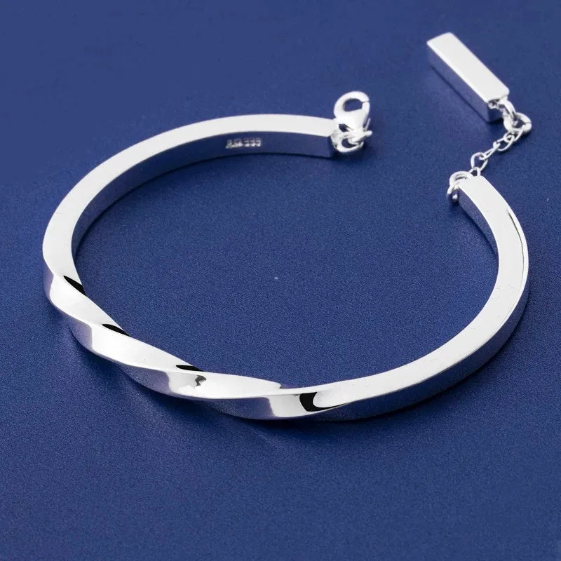S999 Sterling Silver Ladies Cuff Bracelet, Punk Twist Open Jewelry Bracelet