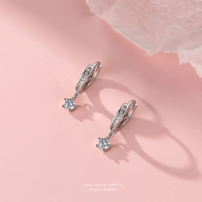 S999 Silver Zircon Water Drop Earrings for Women