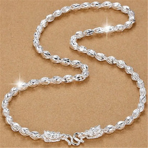 S999 Sterling Silver Men's Domineering Necklace, Retro Twist Chain