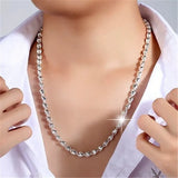 S999 Sterling Silver Men's Domineering Necklace, Retro Twist Chain