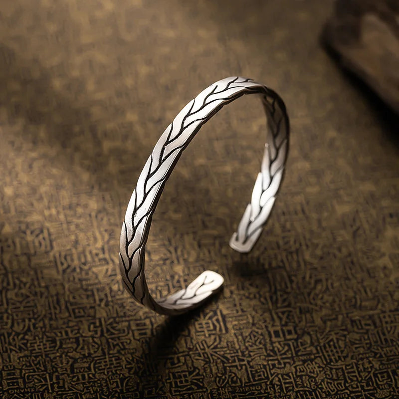 S999 Silver Ethnic Love Intertwined Bangle Gift