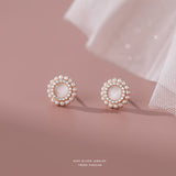 S999 Opal Zircon Pearl Flower Stud Earrings for Women