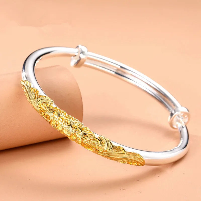 S999 Silver Camellia Bangle for Women