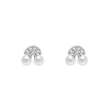 S999 Silver Zircon Pearl Cherry Stud Earring Women Jewelry