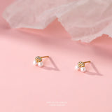 S999 Silver Zircon Pearl Cherry Stud Earring Women Jewelry