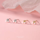 S999 Silver Zircon Pearl Cherry Stud Earring Women Jewelry