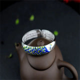 S999 Enamel Peacock Heart Sutra Bracelet - Pure Silver
