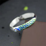 S999 Enamel Peacock Heart Sutra Bracelet - Pure Silver