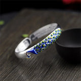 S999 Enamel Peacock Heart Sutra Bracelet - Pure Silver