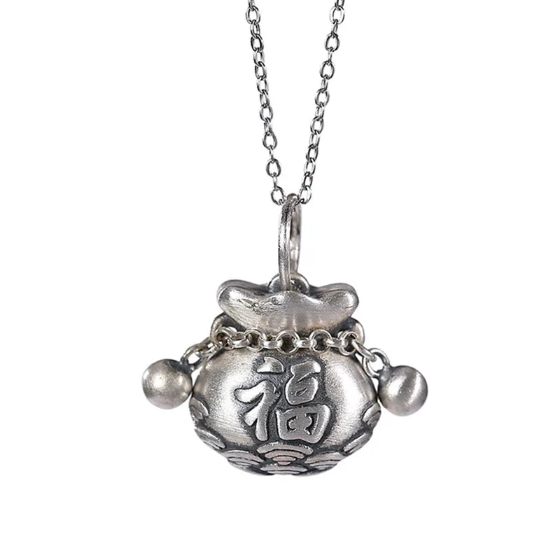 S999 Retro Distressed Matte Fu Character Lucky Bag Purse Pendant