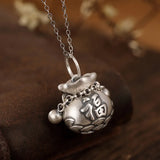 S999 Retro Distressed Matte Fu Character Lucky Bag Purse Pendant