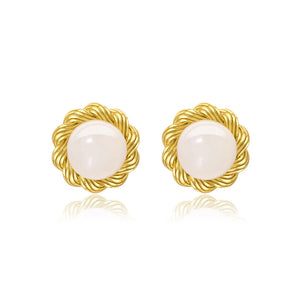 Female Sunflower Jade Earrings Hetian Jade 925 Sterling Silver