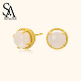 Female Sunflower Jade Earrings Hetian Jade 925 Sterling Silver