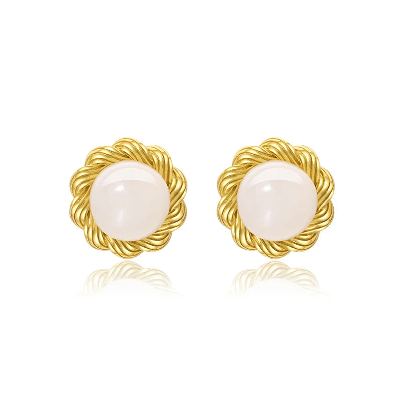 Female Sunflower Jade Earrings Hetian Jade 925 Sterling Silver