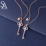 S925 Silver Key Lock Necklace Women