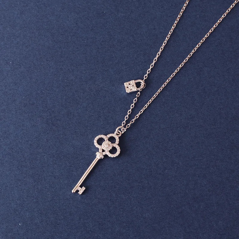 S925 Silver Key Lock Necklace Women