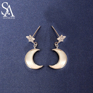 Moon Stars 925 Sterling Silver Earrings for Women