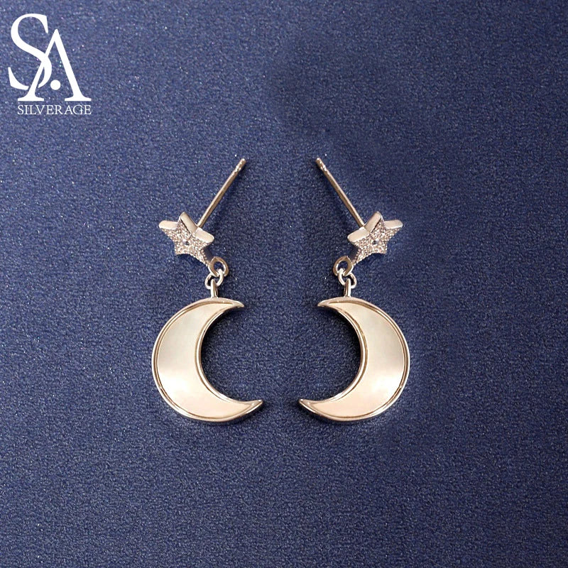 Moon Stars 925 Sterling Silver Earrings for Women