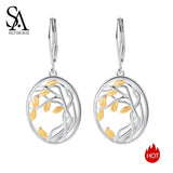 925 Silver Tree of Life Drop Earrings Yellow Brincos
