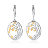 925 Silver Tree of Life Drop Earrings Yellow Brincos