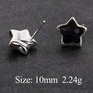 925 Silver Star Stud Earrings Vintage Jewelry Women