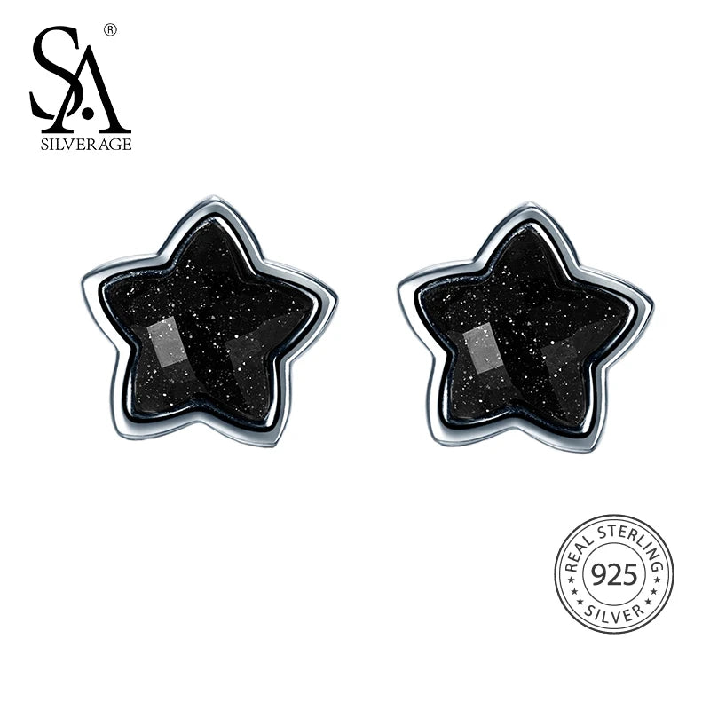 925 Silver Star Stud Earrings Vintage Jewelry Women