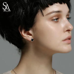925 Silver Star Stud Earrings Vintage Jewelry Women