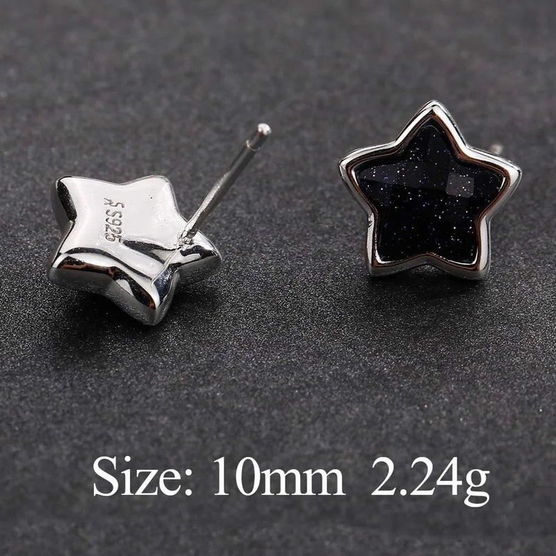 925 Silver Star Stud Earrings Vintage Jewelry Women