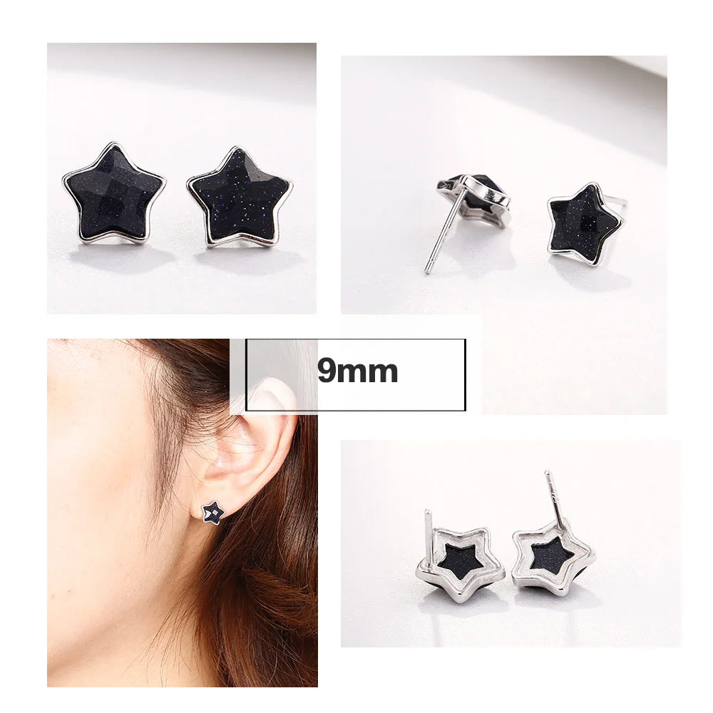 925 Silver Star Stud Earrings Vintage Jewelry Women