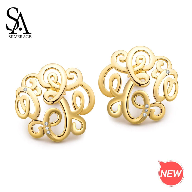 925 Silver Zirconia Goddess Earrings 14K Yellow Plated Stud Earrings