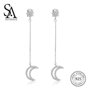 925 Silver Moon Zircon Earrings for Women