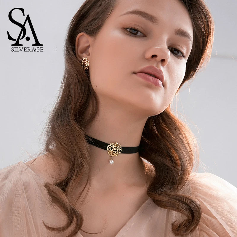 925 Silver Yellow Shell Plated Choker Rope Pearl Pendant Necklace