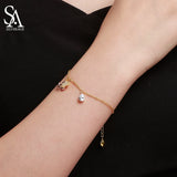 925 Silver Bracelet Yellow Maple Leaf Women Bangle Jewelry