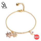 925 Silver Bracelet Yellow Maple Leaf Women Bangle Jewelry