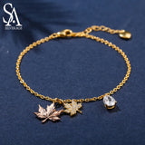 925 Silver Bracelet Yellow Maple Leaf Women Bangle Jewelry