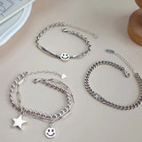 925 Silver Chain Link Bracelets Female Smile Star Adjustable Bangles Women