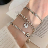 925 Silver Chain Link Bracelets Female Smile Star Adjustable Bangles Women