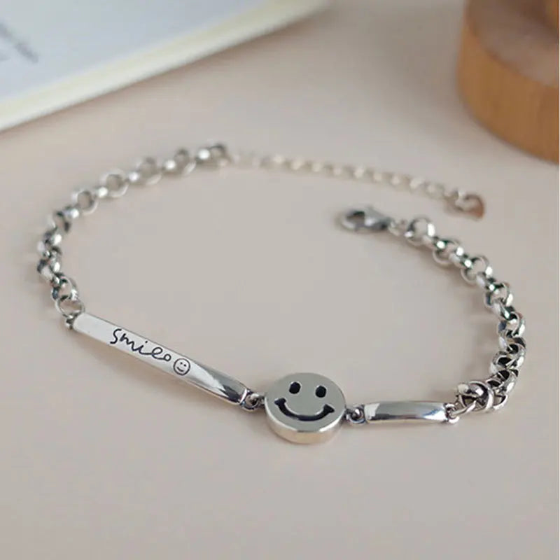 925 Silver Chain Link Bracelets Female Smile Star Adjustable Bangles Women