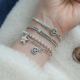 925 Silver Chain Link Bracelets Female Smile Star Adjustable Bangles Women