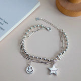 925 Silver Chain Link Bracelets Female Smile Star Adjustable Bangles Women