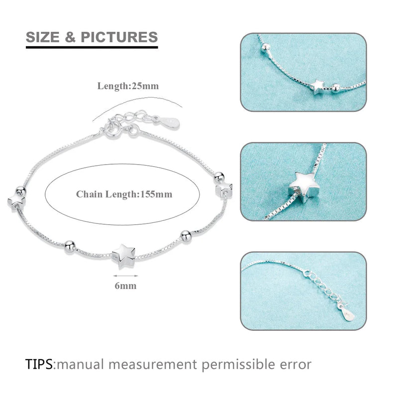 925 Silver Star Ball Chain Bracelet for Women