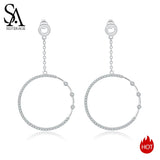 925 Silver Circle Hoop Earrings with Zirconia Long Earrings
