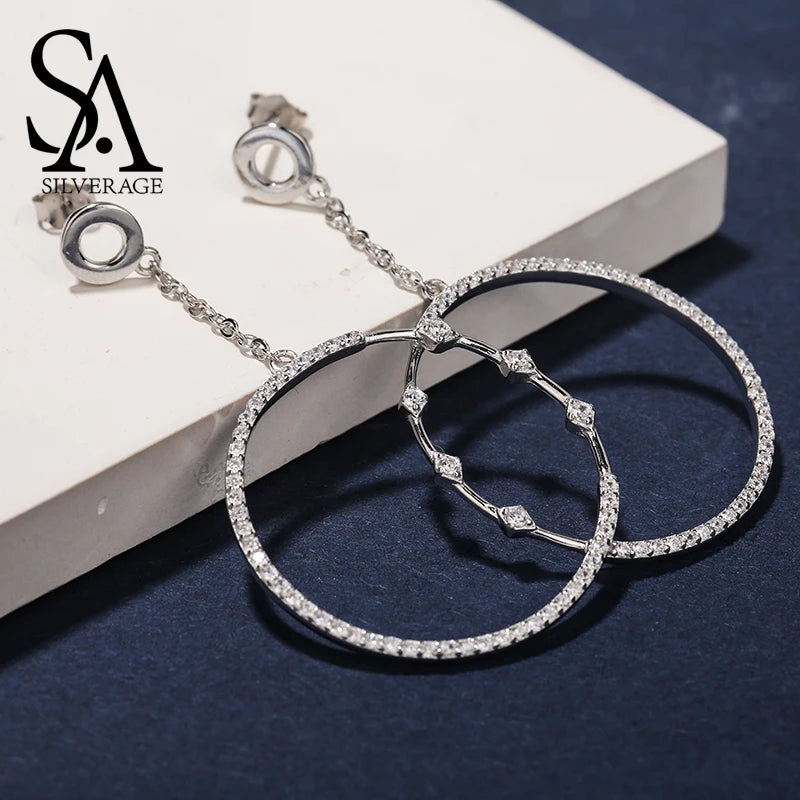 925 Silver Circle Hoop Earrings with Zirconia for Woman
